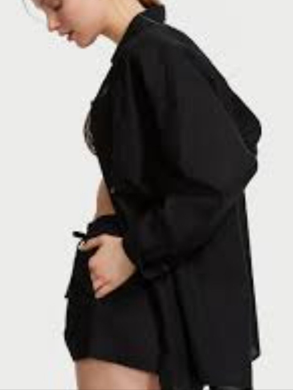 Victoria's Secret Swim Black Linen Blend Oversized Boyfriend Shirt